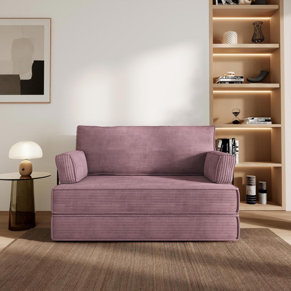 BETTSOFA LADIA aus Schaumstoff Cordstoff Lila Schlaffunktion - Lila, Textil (140/86/60cm) - MASSENO