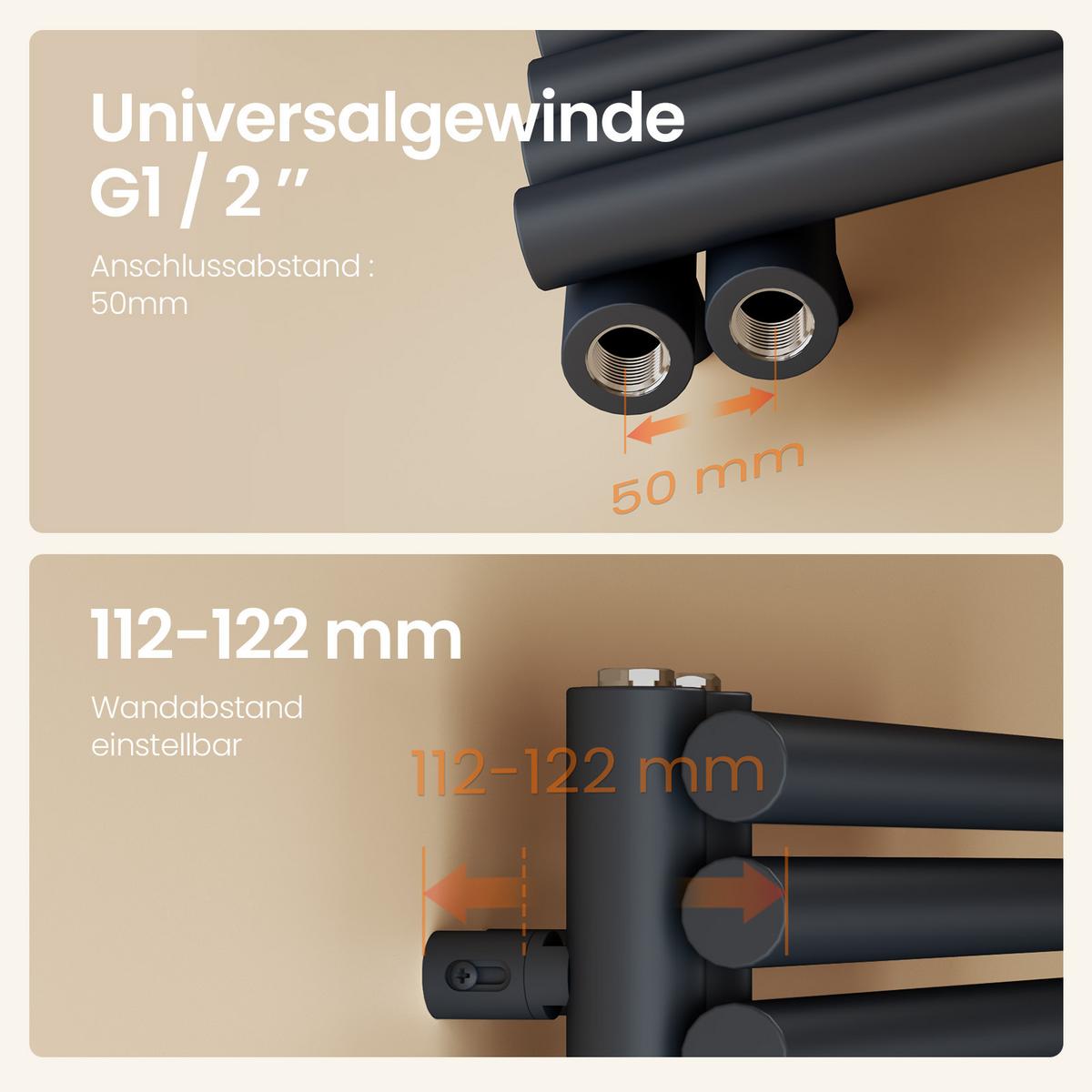 HEIZKÖRPER wasserführend Anthrazit 126,5/60/7,8 cm - Anthrazit, Metall (60/126.5/5.9cm) - EMKE