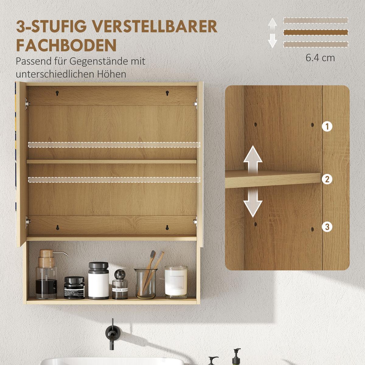 SPIEGELSCHRANK Spanplatte Glas Eiche - Eichefarben, Glas/Holzwerkstoff (60/75/16.6cm) - HOMCOM