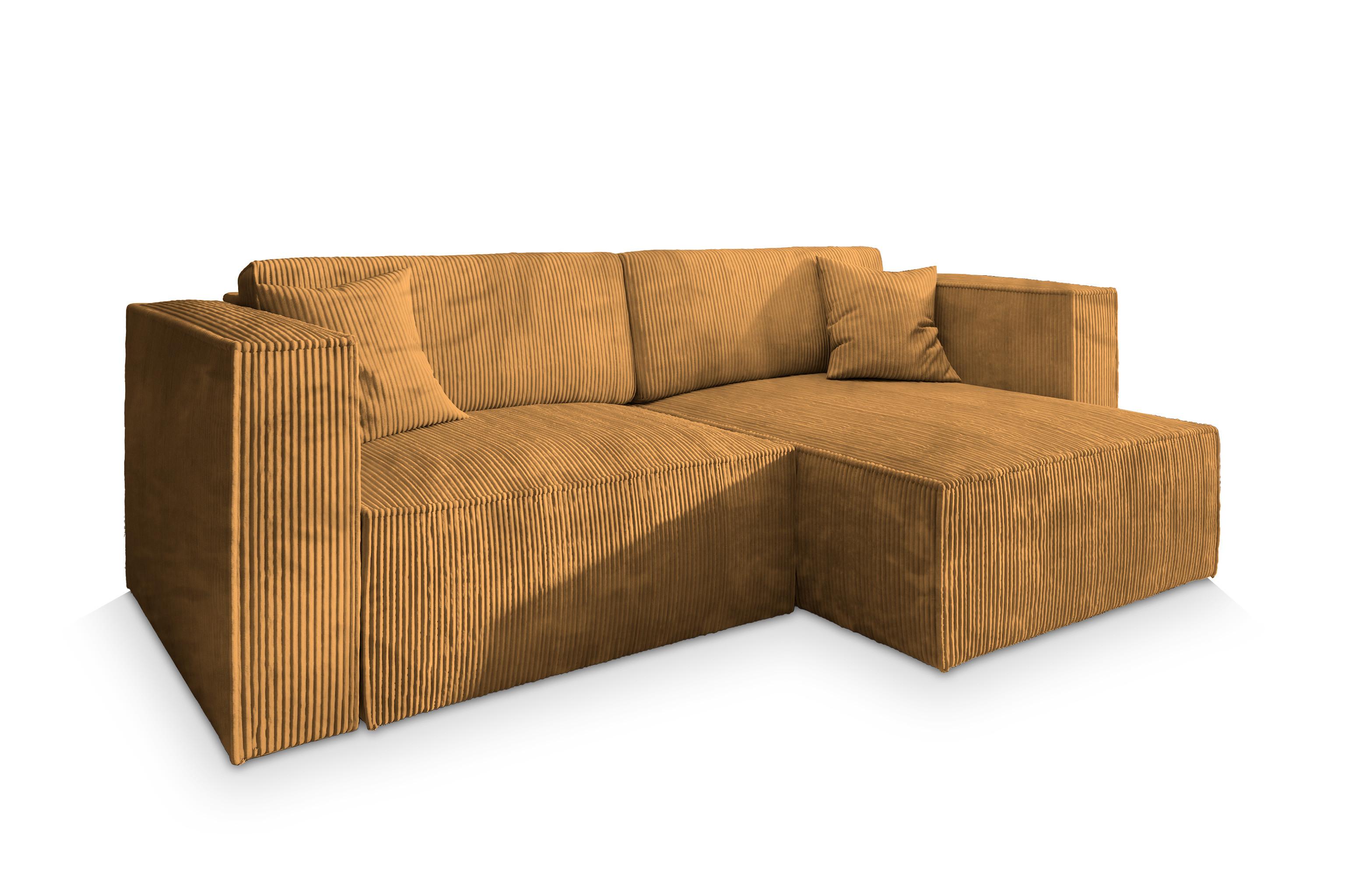 ECKSOFA NERIO P Gelb Kordstoff mit Schlaffunktion - Gelb/Grau, Holz/Kunststoff (245/148cm) - MASSENO