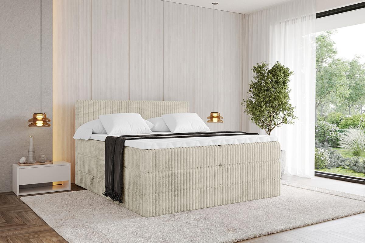 BOXSPRINGBETT mit Matratze H3|H4 und Lattenrost - TOLO KING 140x200 Cord - Creme - Champagner, Holzwerkstoff (140/200cm) - ALTDECOR