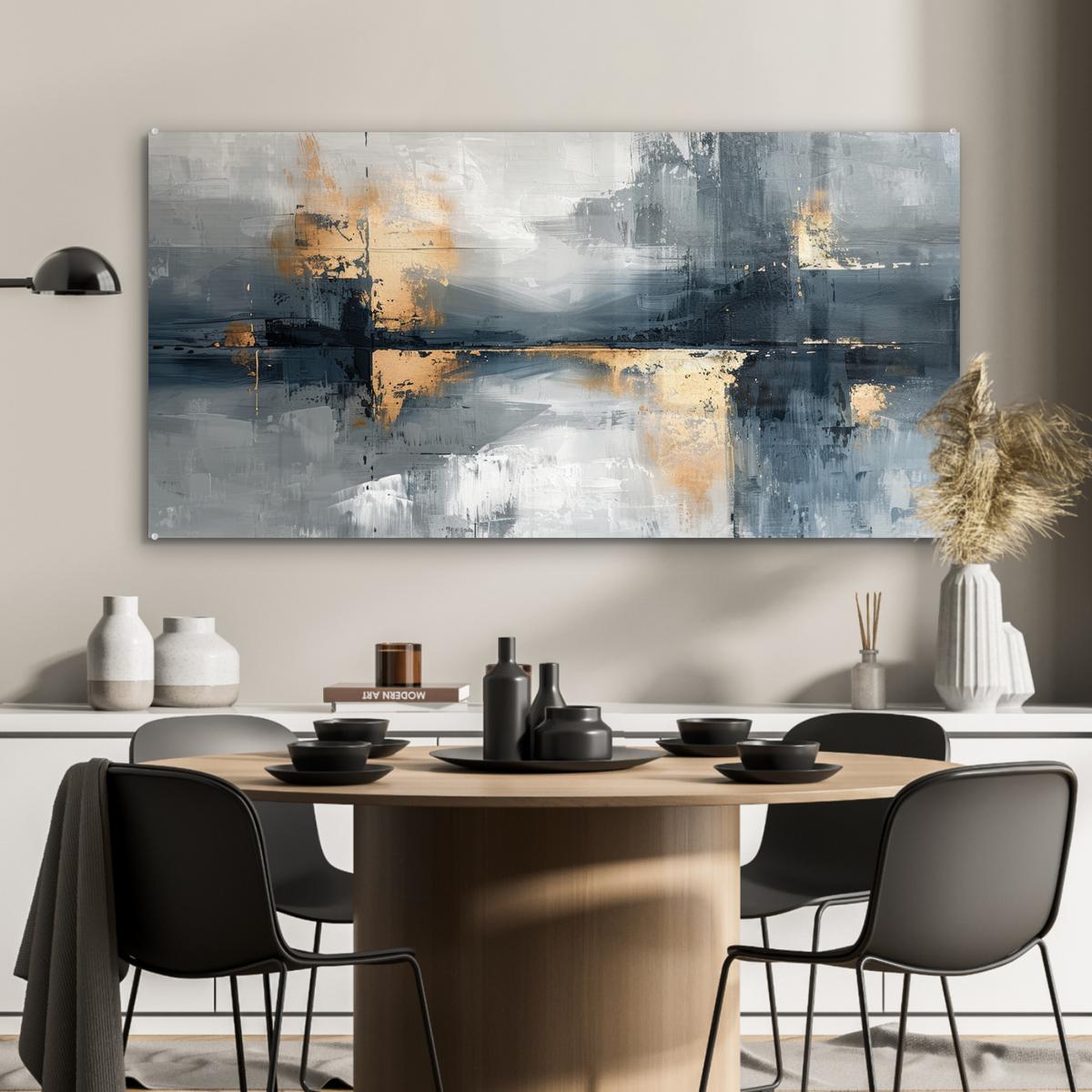 ACRYLGLASBILD Kunst - Grau - Gold - Abstrakt 120x60 cm - Dunkelgrau, Glas (120/60cm) - MuchoWow