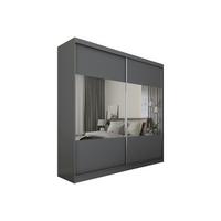 KLEIDERSCHRANK mit Spiegel-Schiebetüren und Aluminium-Leisten - CELI - 200 cm Grau - Grau, Holzwerkstoff (200/216/61cm) - ALTDECOR