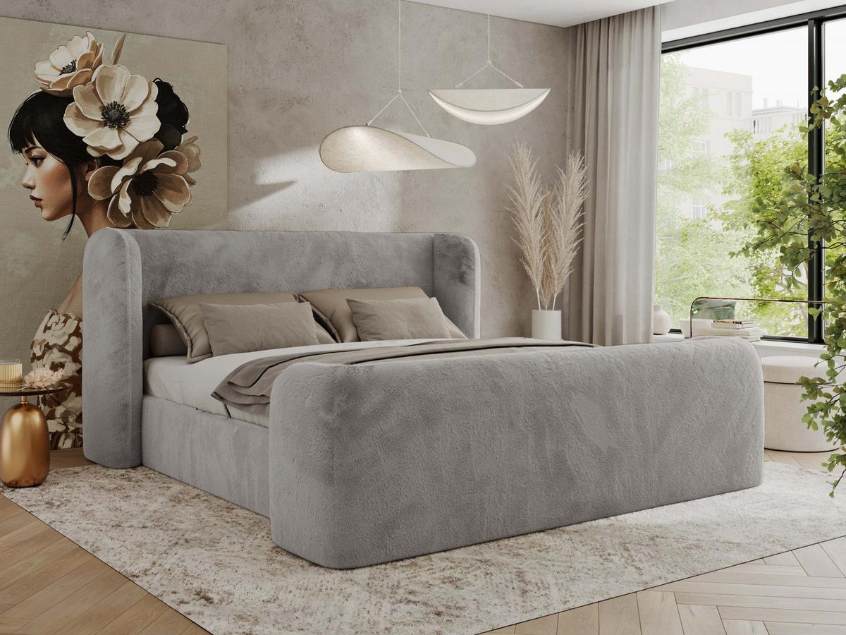POLSTERBETT EMORA CLASSIC DUO 160/200 - Hellgrau Plüsch - Multipocket-Matratze - Hellgrau, Textil (160/200cm) - MKS