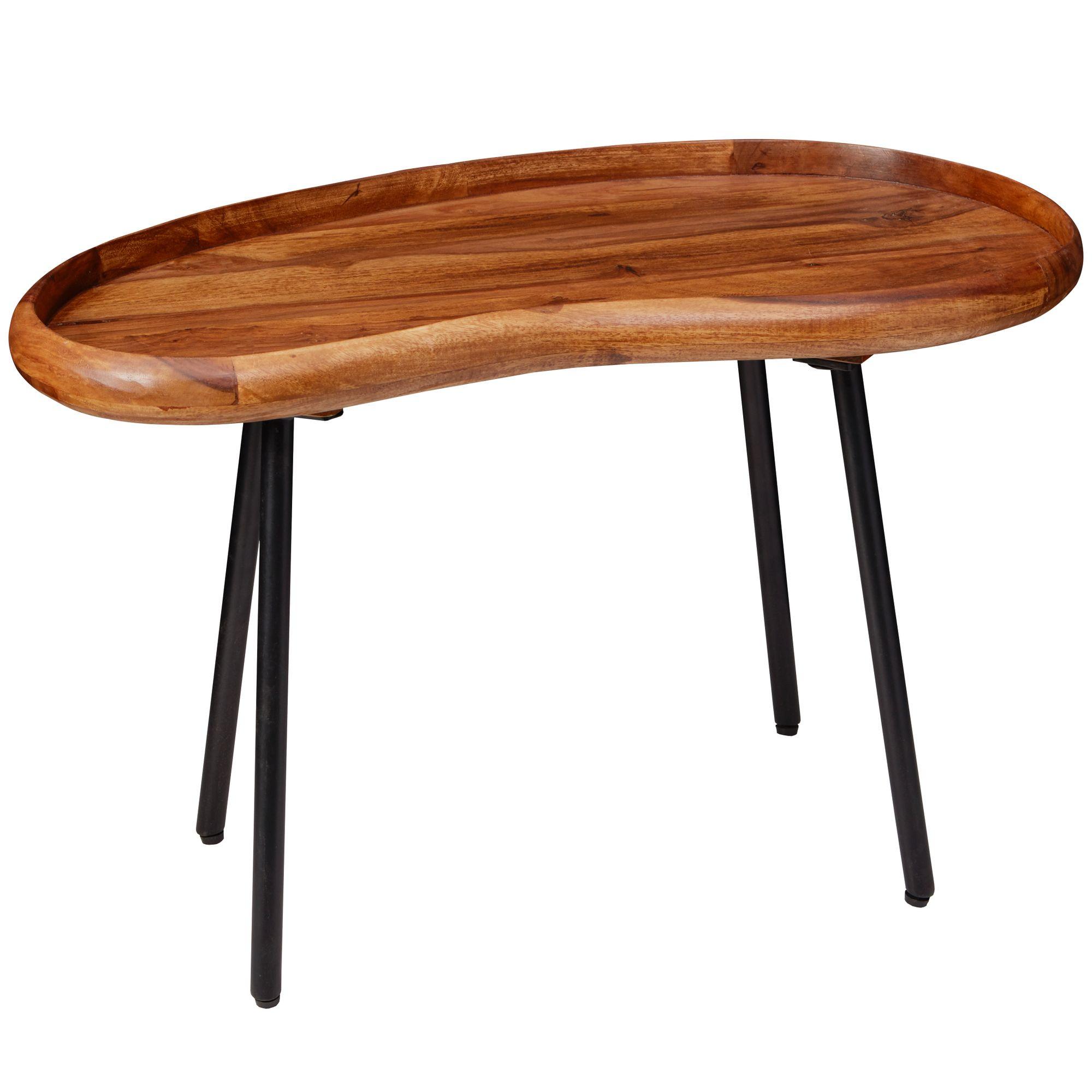 COUCHTISCH Massivholz mit Metallbeinen, Nierenform, Handgefertigt, Braun 71x40x42 cm - Schwarz/Braun, Holz/Metall (40/71/42cm) - KADIMA DESIGN