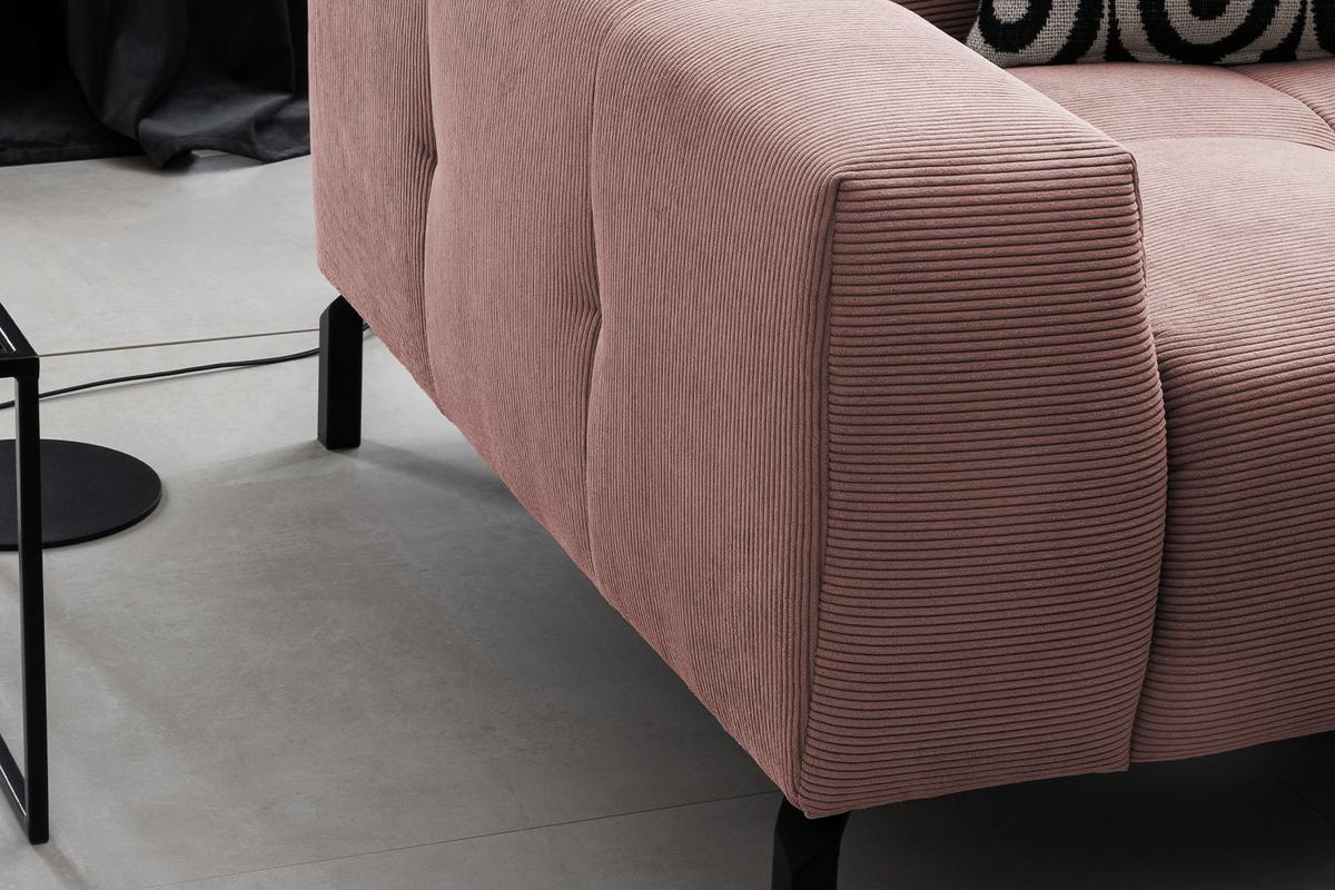ECKSOFA MIT MOTORISCHEM SITZVORZUG OHIO Pink Cord Relaxfunktion - Schwarz/Rosa, Textil/Metall (311/219cm) - KAWOLA