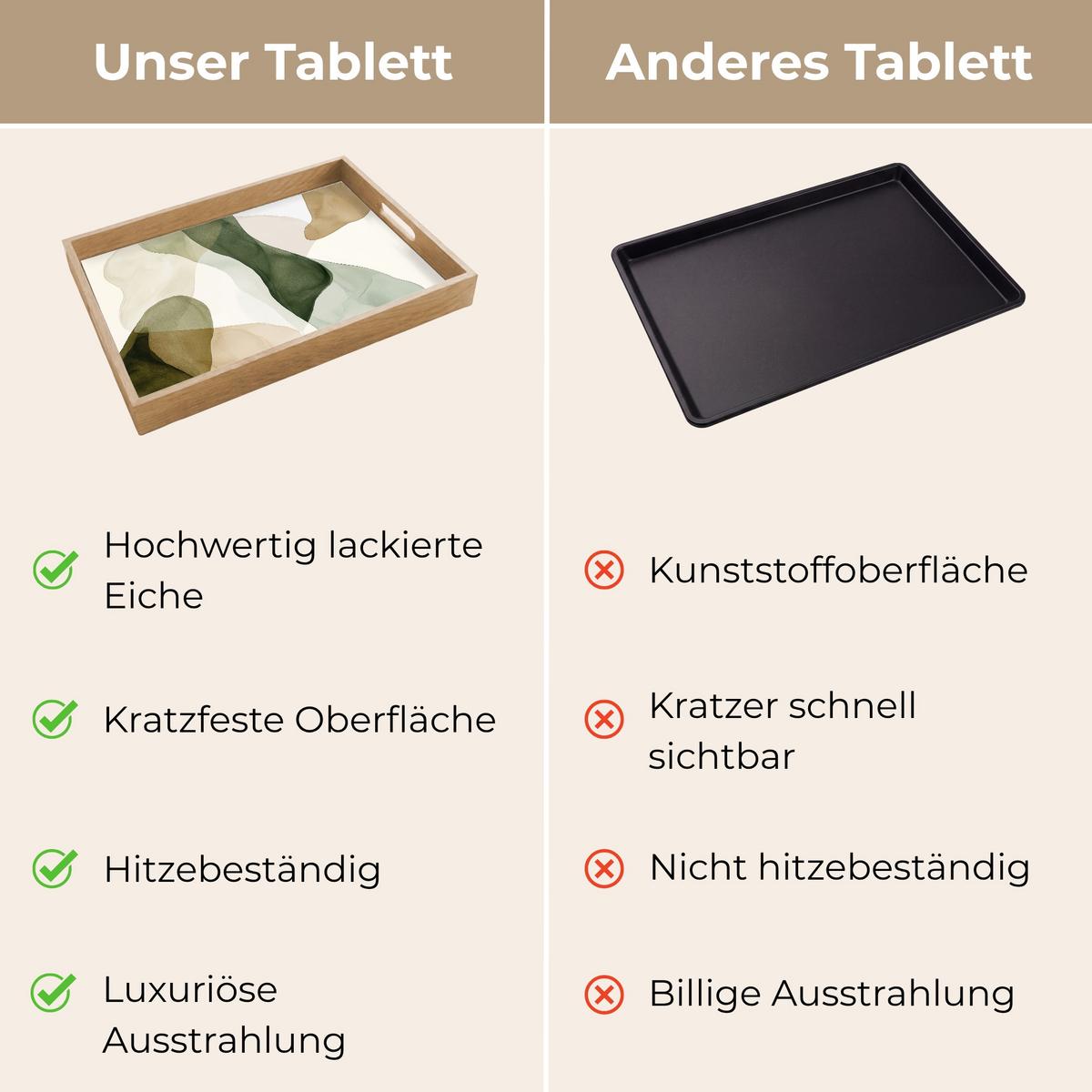 TABLETT Japandi - Abstrakt - Grün 50x35 cm - Grün, Holz (50/5/5cm) - OnlyWow
