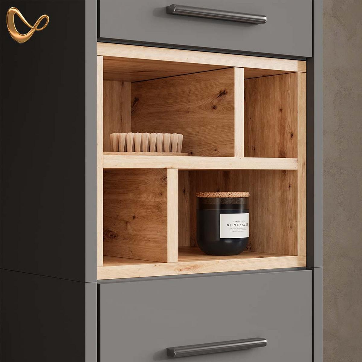 BADMÖBEL-SET Temo Anthrazit 3 Teile, mit Hochschrank - Anthrazit, Holzwerkstoff (80/64/40cm) - Livinity®