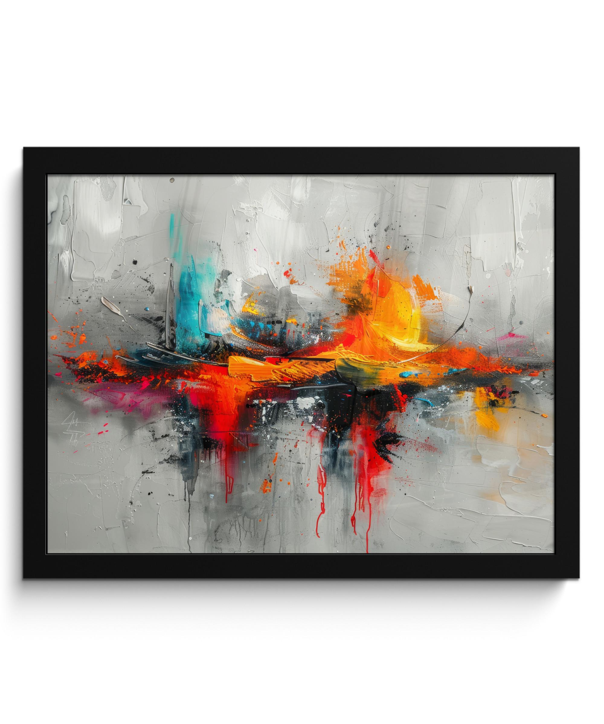 POSTER MIT RAHMEN Moderne Kunst - Orange - Grau - Abstrakt 40x30 cm - Hellgrau, Papier (40/30cm) - MuchoWow