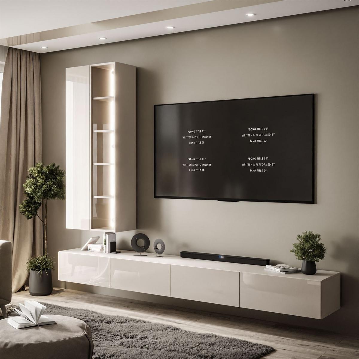WOHNWAND CARMEN, hängend mit LED-Beleuchtung. - Kaschmir, Holzwerkstoff (250/27/40cm) - Lookway