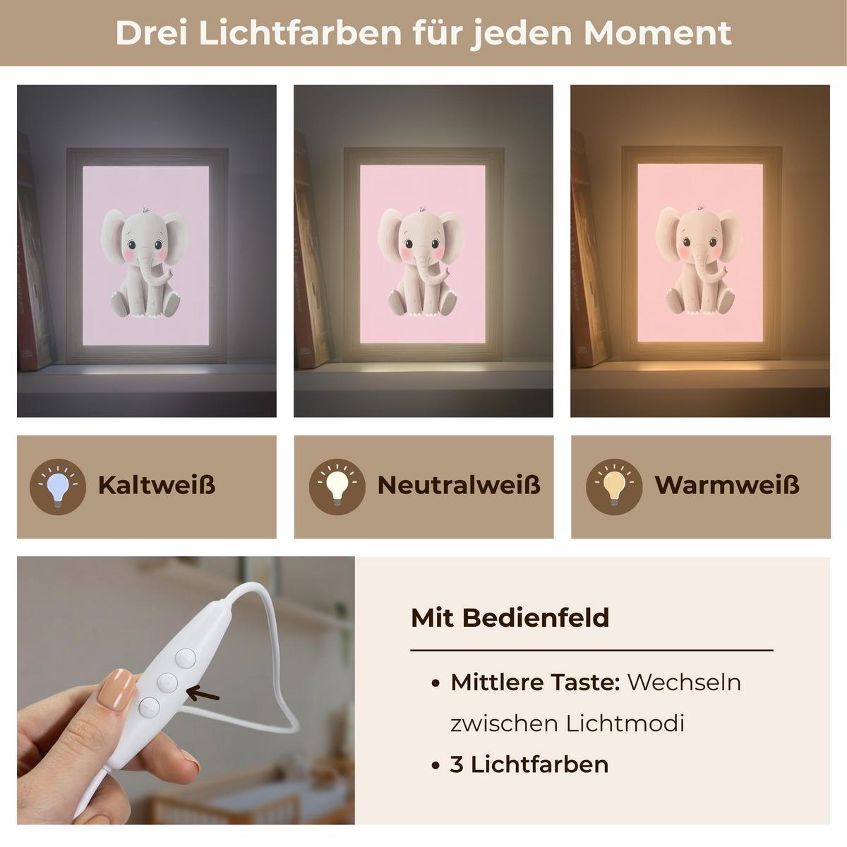 NACHTTISCHLAMPE Elefant - Baby - Rosa - Cartoon 15x20 cm - Rosa, Holzwerkstoff (8/15/20cm) - OnlyWow
