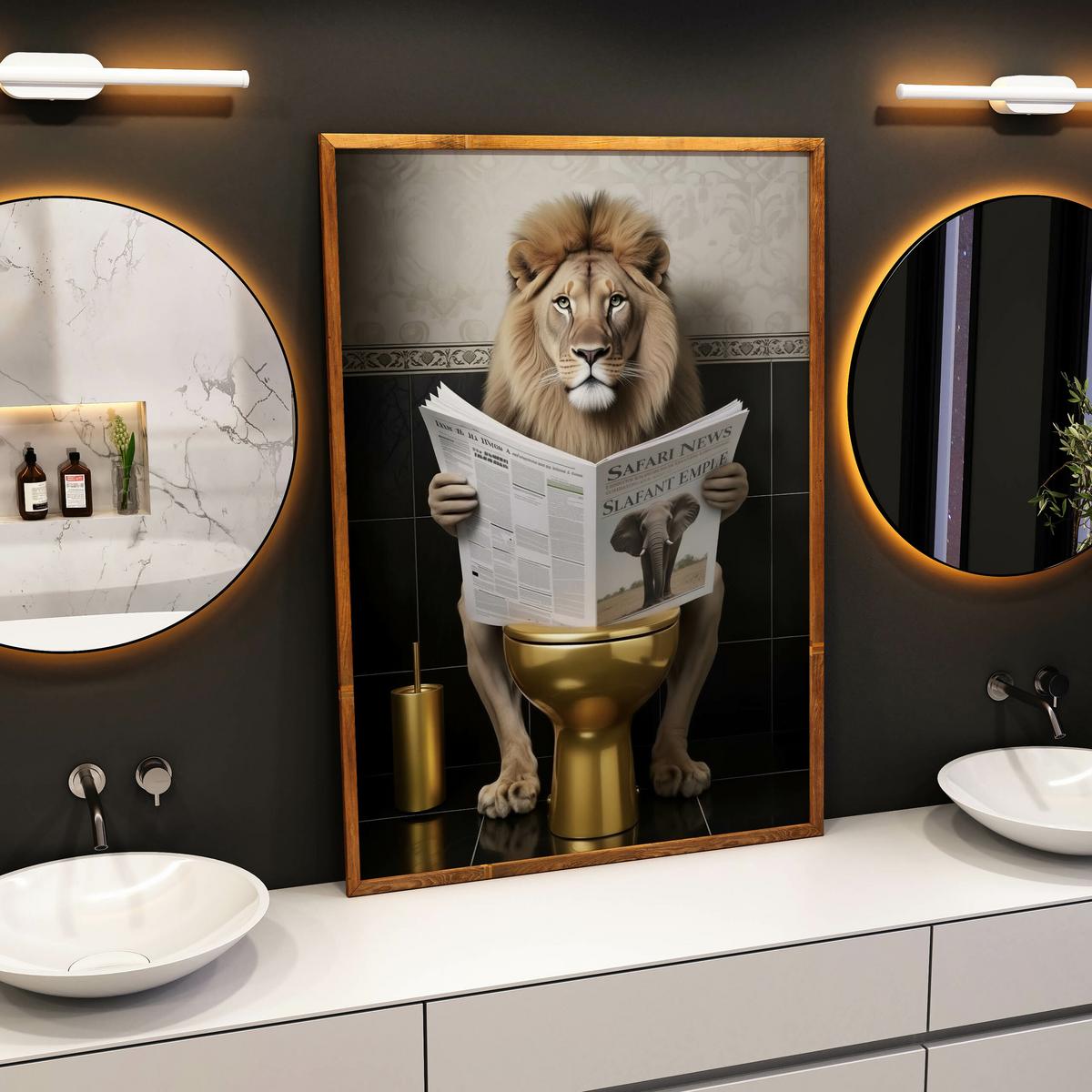 POSTER für WC Badezimmer LÖWE in Toilette Zeitung Abstraktion 50x70cm - Gelb/Beige, Papier (50/70/70cm) - Muralo