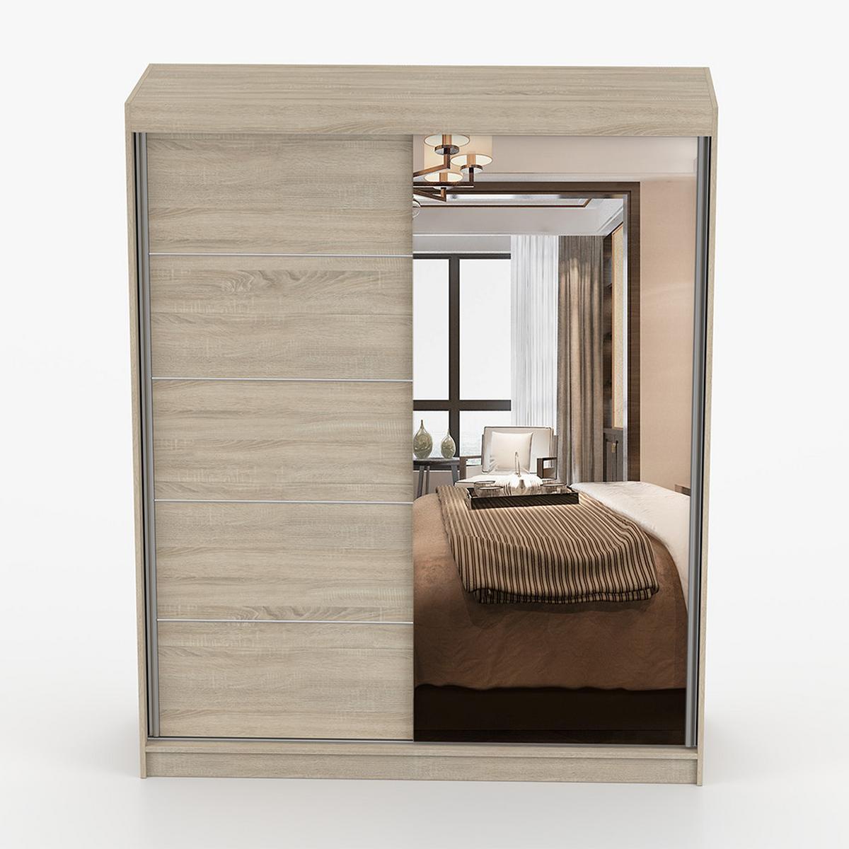 SCHWEBETÜRENSCHRANK Bono 05 Sonoma Eiche/Sonoma Eiche mit Spiegel 160 cm - Alufarben/Sonoma Eiche, Holzwerkstoff/Metall (160/195/61cm) - imoebel24