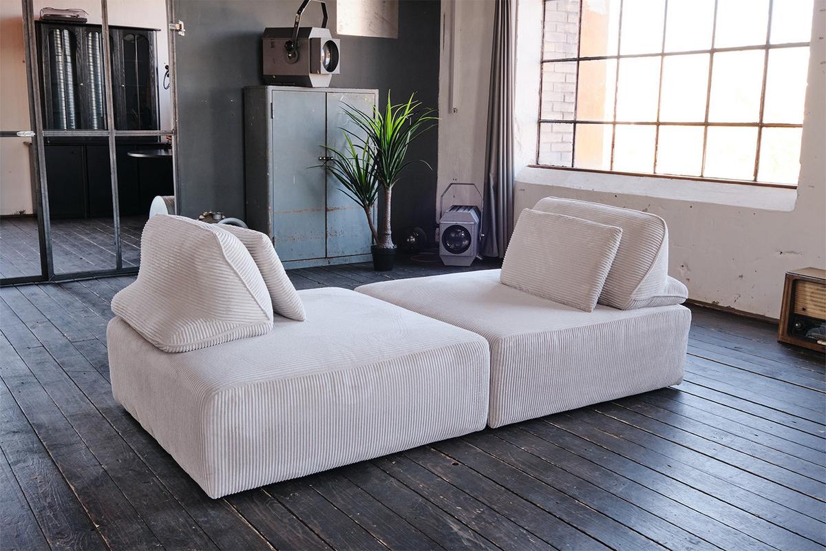 MODULSOFA WIOLO SOFT 2 MODULE 2 KISSEN Hellgrau Cord - Hellgrau/Schwarz, Kunststoff/Textil (222/84/111cm) - KAWOLA