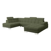 WOHNLANDSCHAFT mit Schlaffunktion und Bettkasten Ottomane Links COMA U 345x203x79 Grün Bouclé - Smaragdgrün, Holzwerkstoff/Textil (345/79/203cm) - ALTDECOR