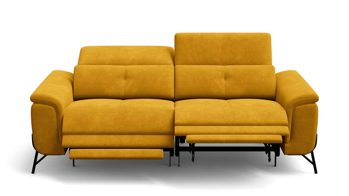 SOFA RELAX AVENA 3-Sitzer, gelber Veloursstoff - Gelb/Schwarz, Holz/Textil (204/80/108cm) - Courtois Laville
