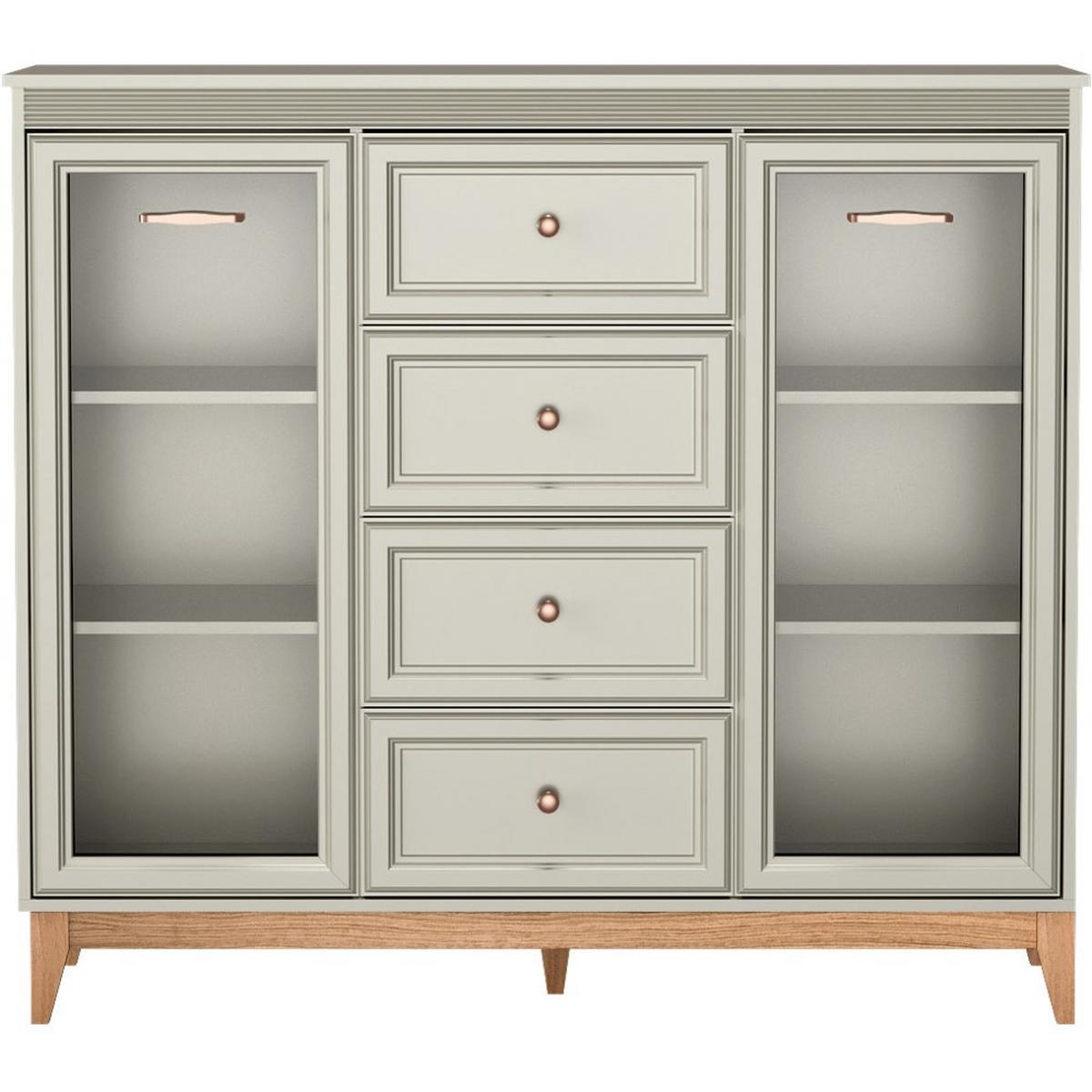 VITRINE Charlott mit 4 Schubladen und 2 Türen, mit LED-Beleuchtung - Kaschmir/Eichefarben, Holz/Holzwerkstoff (141.5/125.5/40.5cm) - Beautysofa