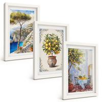 BILDER SET 3er Set - 20x30 cm Weißer Rahmen - Tisch aus Zitronenbaum - Weiß, Kunststoff (20/30cm) - TULUP