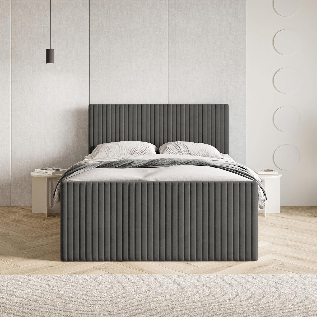 BOXBETT TERVAN 140x200 cm mit Matratze und Topper - Grau - Grau, Holz (140/200cm) - MASSENO
