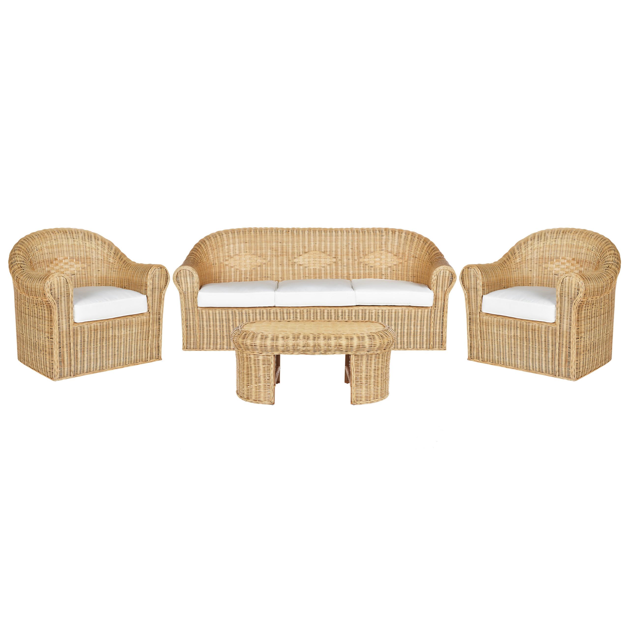 LOUNGE SET 5-Sitzer Rattan naturfarben Auflagen weiß Fracasti - Naturfarben, Naturmaterialien - Beliani