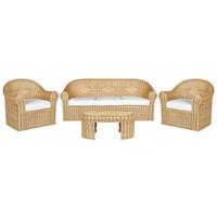 LOUNGE SET 5-Sitzer Rattan naturfarben Auflagen weiß Fracasti - Naturfarben, Naturmaterialien - Beliani