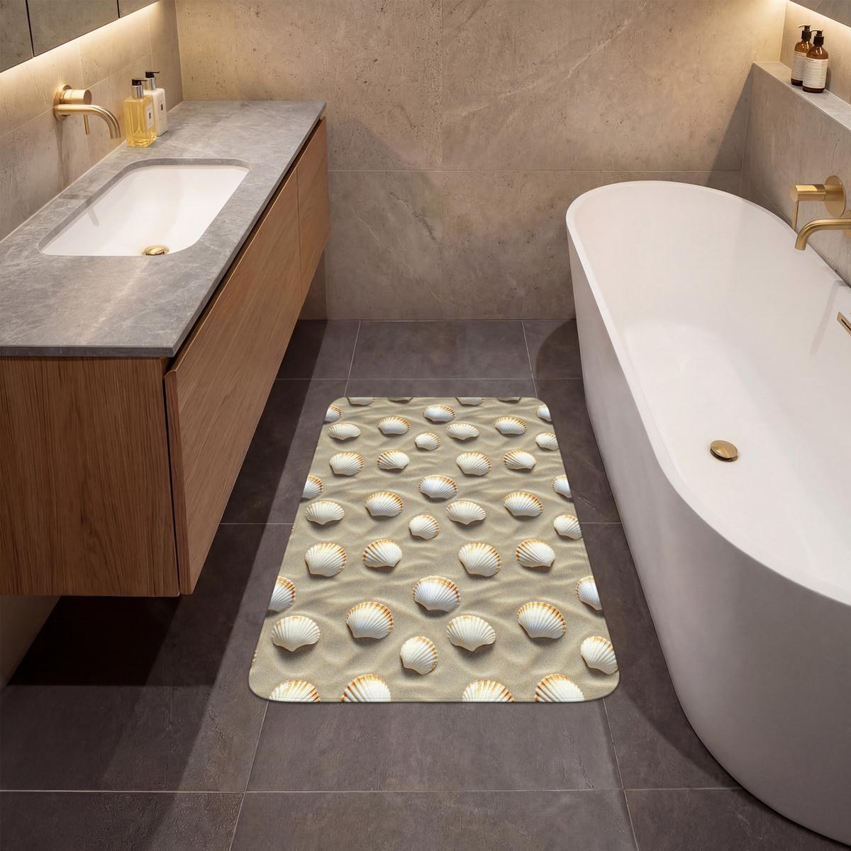 BADEMATTE Muscheln - Sand - Maritim 60x90 cm - Sandfarben, Textil (60/90cm) - OnlyWow