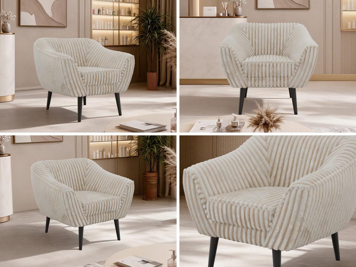 SESSEL PIRS - Beige Cord - Schwarze Beine - Beige/Creme, Holzwerkstoff/Textil (80/75/74cm) - MKS