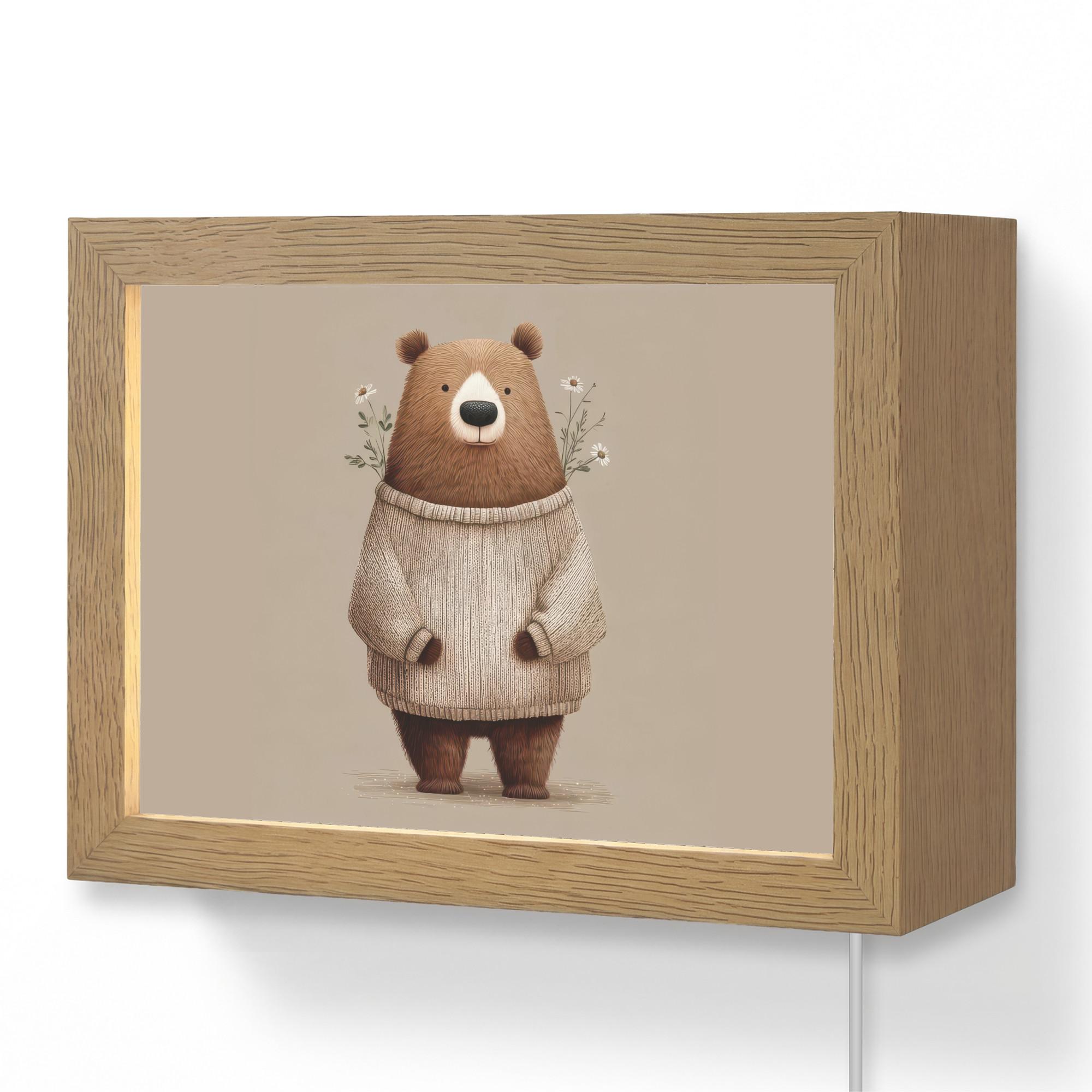 WANDLEUCHTE Bär - Weiße Blumen - Gemütlich 20x15 cm - Taupe, Holzwerkstoff (20/15/8cm) - OnlyWow