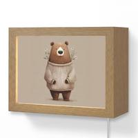 WANDLEUCHTE Bär - Weiße Blumen - Gemütlich 20x15 cm - Taupe, Holzwerkstoff (20/15/8cm) - OnlyWow