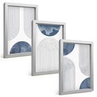BILDER SET 3er Set - 20x30 cm Silberner Rahmen - Abstrakte blaue Muster - Silberfarben, Kunststoff (20/30cm) - TULUP