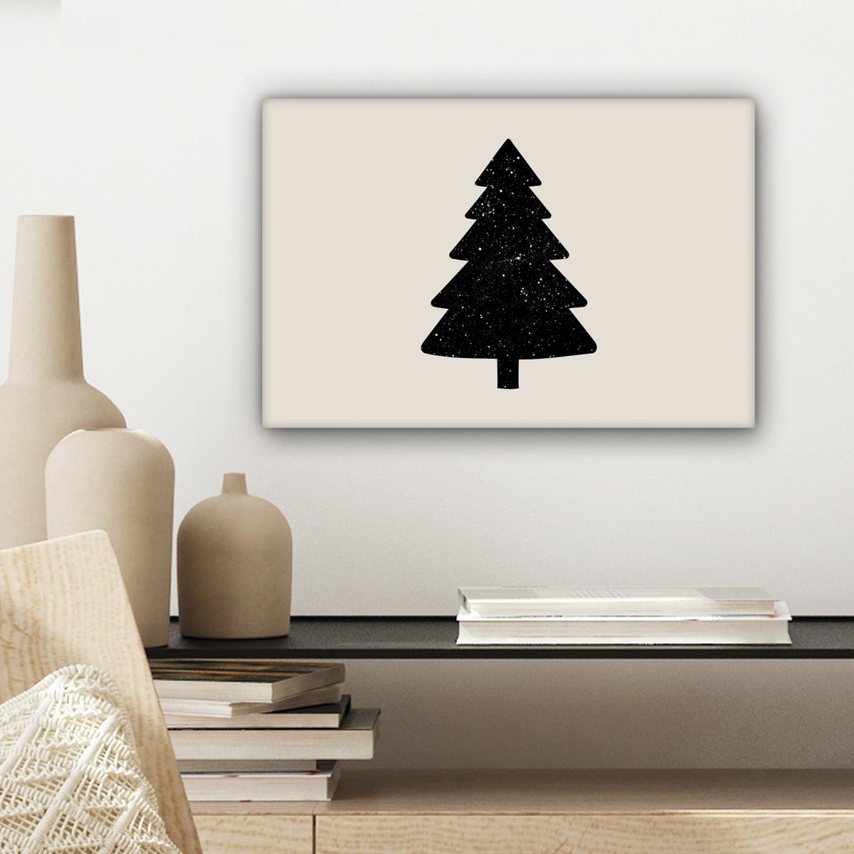 LEINWANDBILD Weihnachtsbaum - Schwarz - Urlaub - Beige Deko Schlafzimmer 30x20 cm - Schwarz, Textil (30/20cm) - MuchoWow