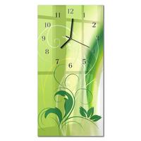 WANDUHR aus Glas 30x60 cm - Blumenmuster - Grün, Glas (30/60/0.4cm) - TULUP