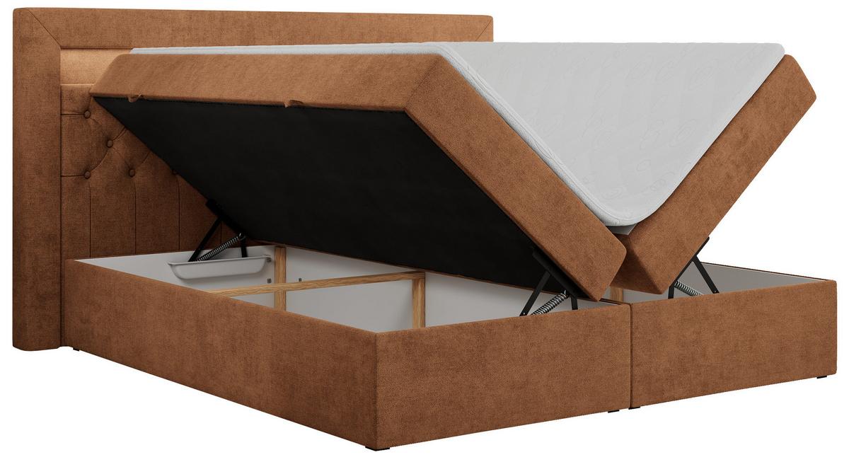 BOXBETT GOLD-6 LED 160/200 Orange Struktur - H3 - Orange, Holz/Textil (160/200cm) - MKS