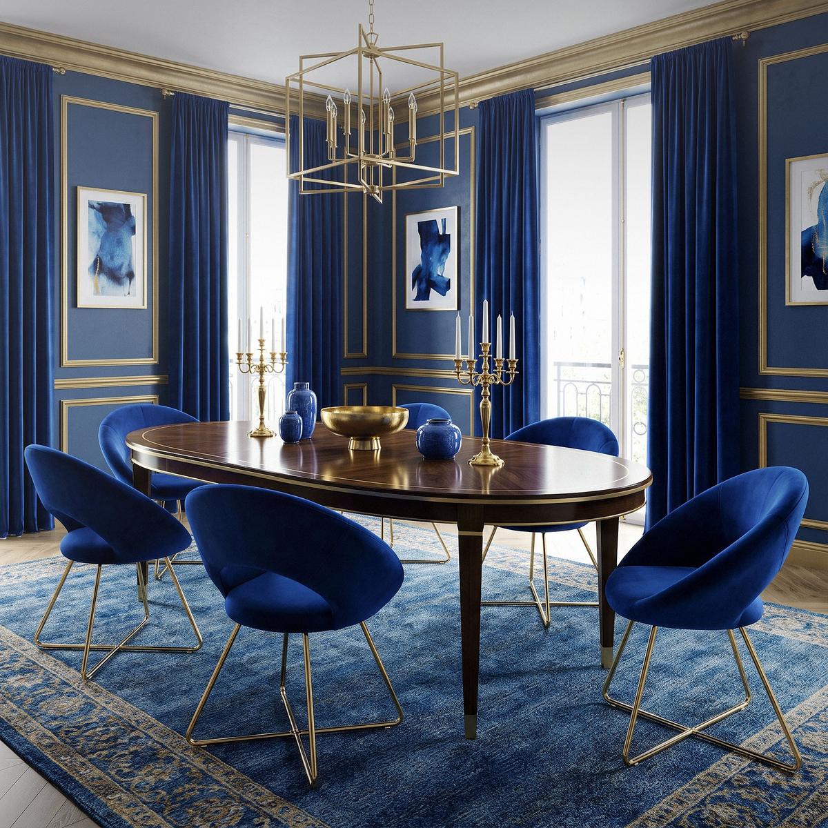 ESSZIMMERSTÜHLE 2er Set Blau Samt - Blau/Goldfarben, Metall (53/77/64cm) - ML-DESIGN