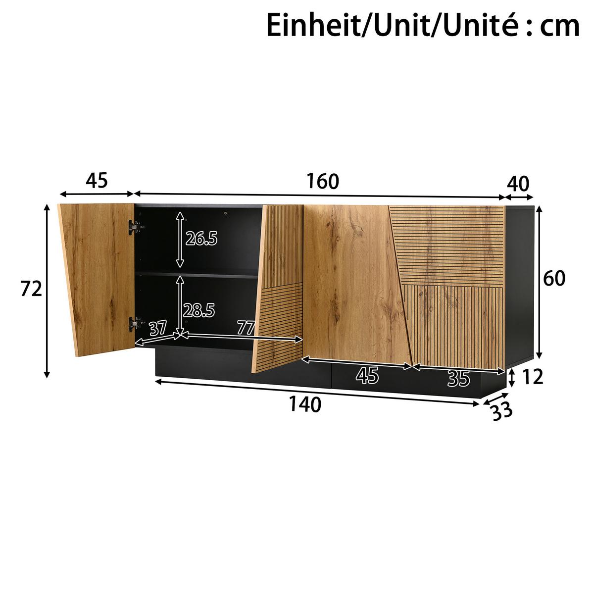 SIDEBOARD 160cm in Schwarz & Eiche-Optik - Walnussfarben, Holzwerkstoff (160/72/40cm) - Urban Meuble