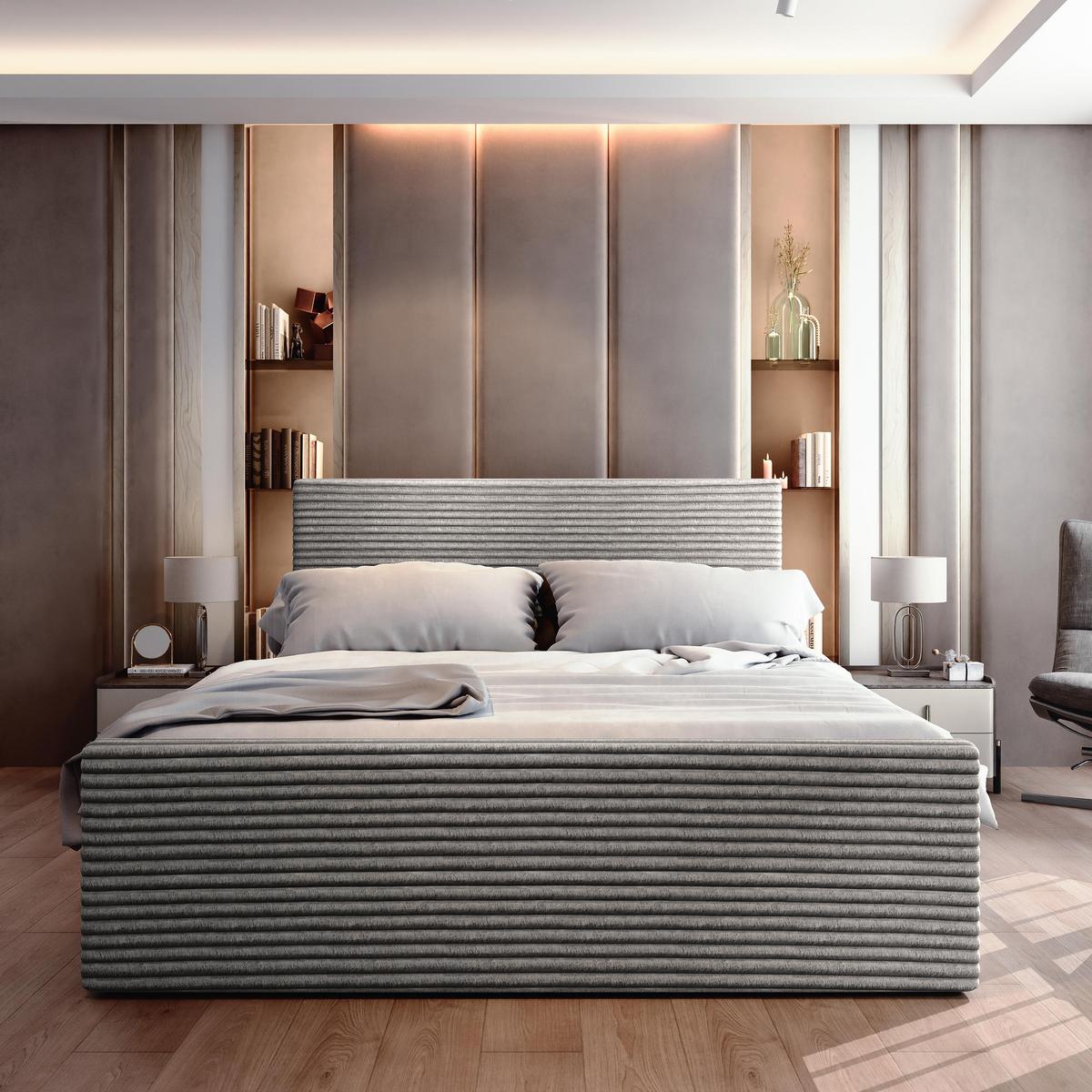 BOXBETT BRENTO 160x200 cm mit Matratze und Topper - Hellgrau - Hellgrau, Holz (160/200cm) - MASSENO
