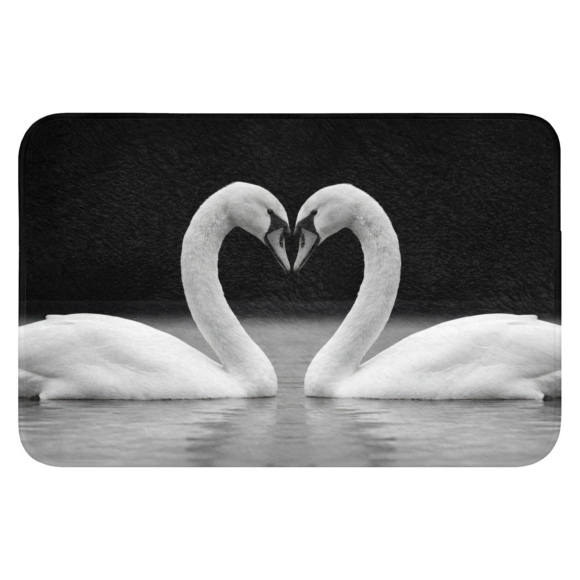 BADEMATTE Schwäne - Herz - Schwarz - Weiß Rutschfest 60x40 cm - Schwarz, Textil (60/40cm) - OnlyWow