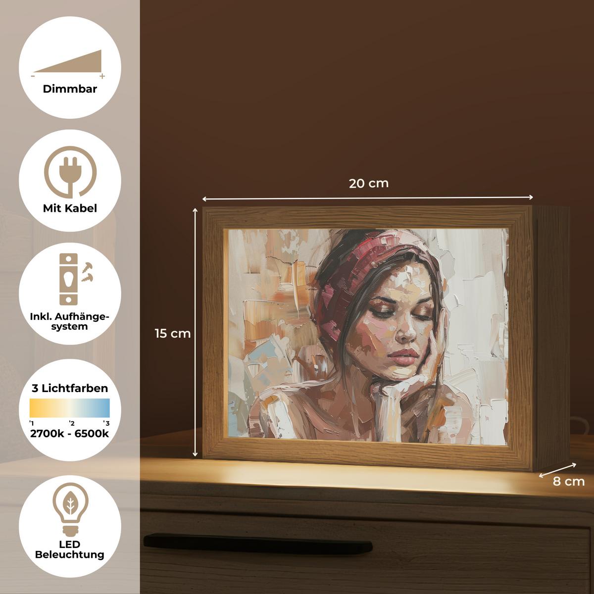 TISCHLEUCHTE Frau - Lackierung - Porträt - Modern 20x15 cm - Bronzefarben, Holzwerkstoff (8/20/15cm) - OnlyWow