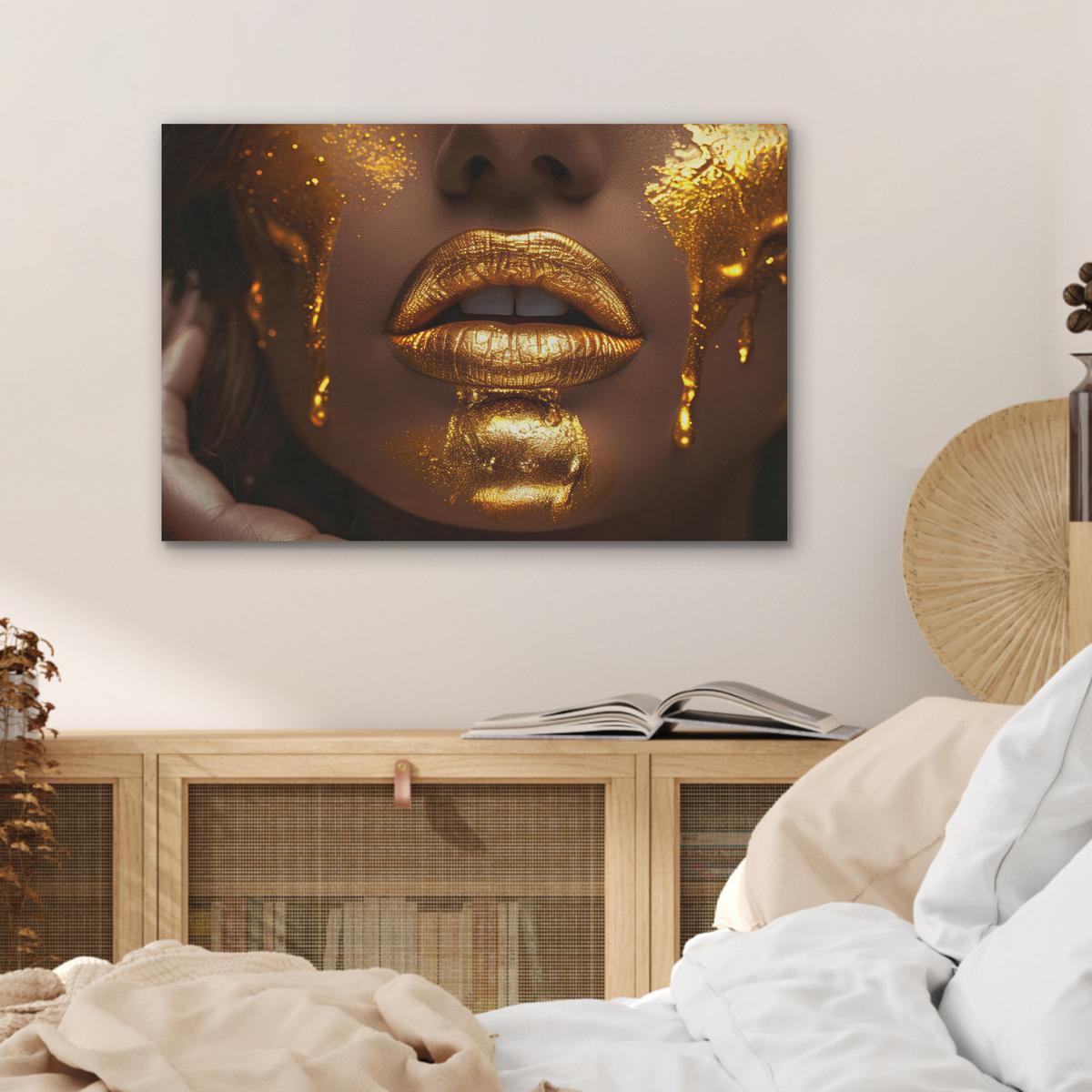 AKUSTIKBILD Frau - Gold - Luxus - Porträt Wanddeko 70x50 cm - Goldfarben, Kunststoff (70/50/0.9cm) - MuchoWow