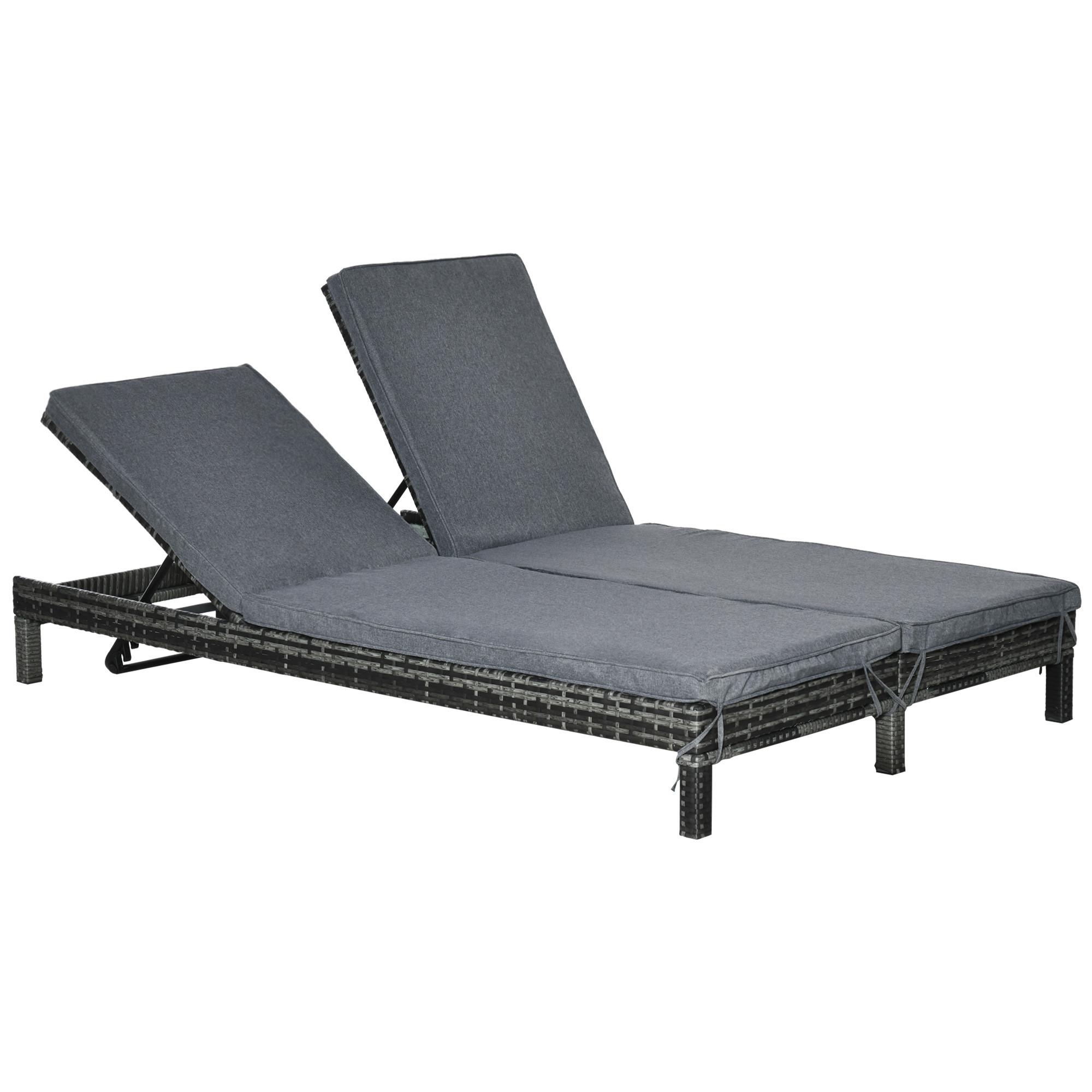 DOPPELLIEGE, Metall, PE, Rattan, Grau - Grau, Metall (120/28/196cm) - Outsunny