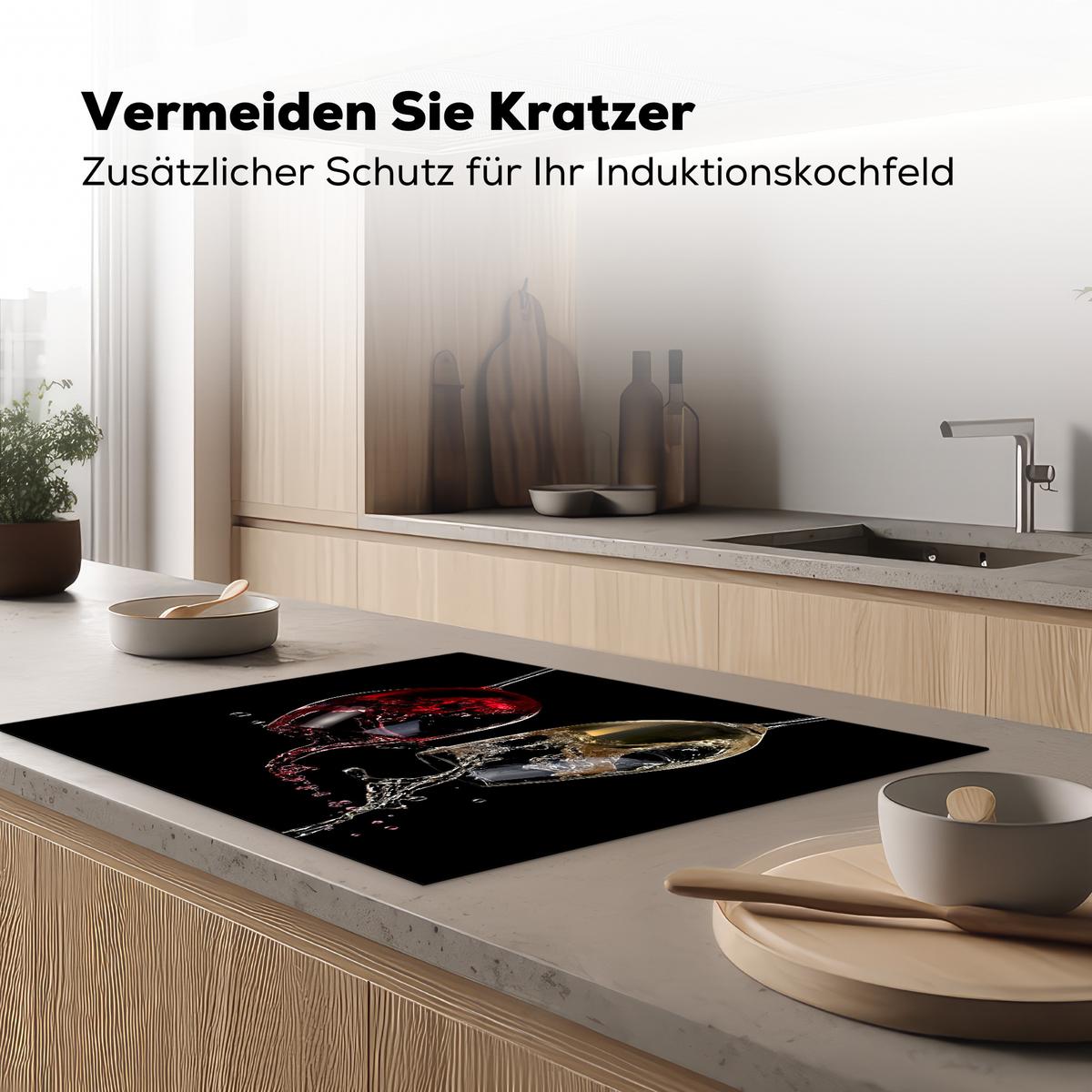 HERDABDECKPLATTE Rotwein - Weißwein - Glas - Schwarz Induktionsmatte 77x59 cm - Weinrot, Kunststoff (77/59/0.2cm) - MuchoWow