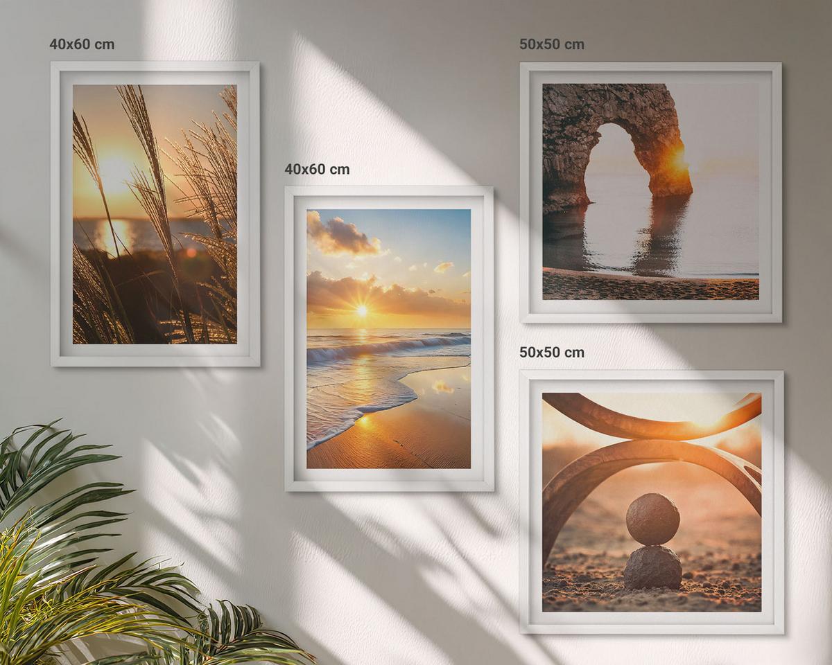 BILDER SET 4er Set - 50x50 cm & 40x60 cm Weißer Rahmen - Ruhige Landschaften am Strand der Sonne - Weiß, Kunststoff (50/50cm) - TULUP