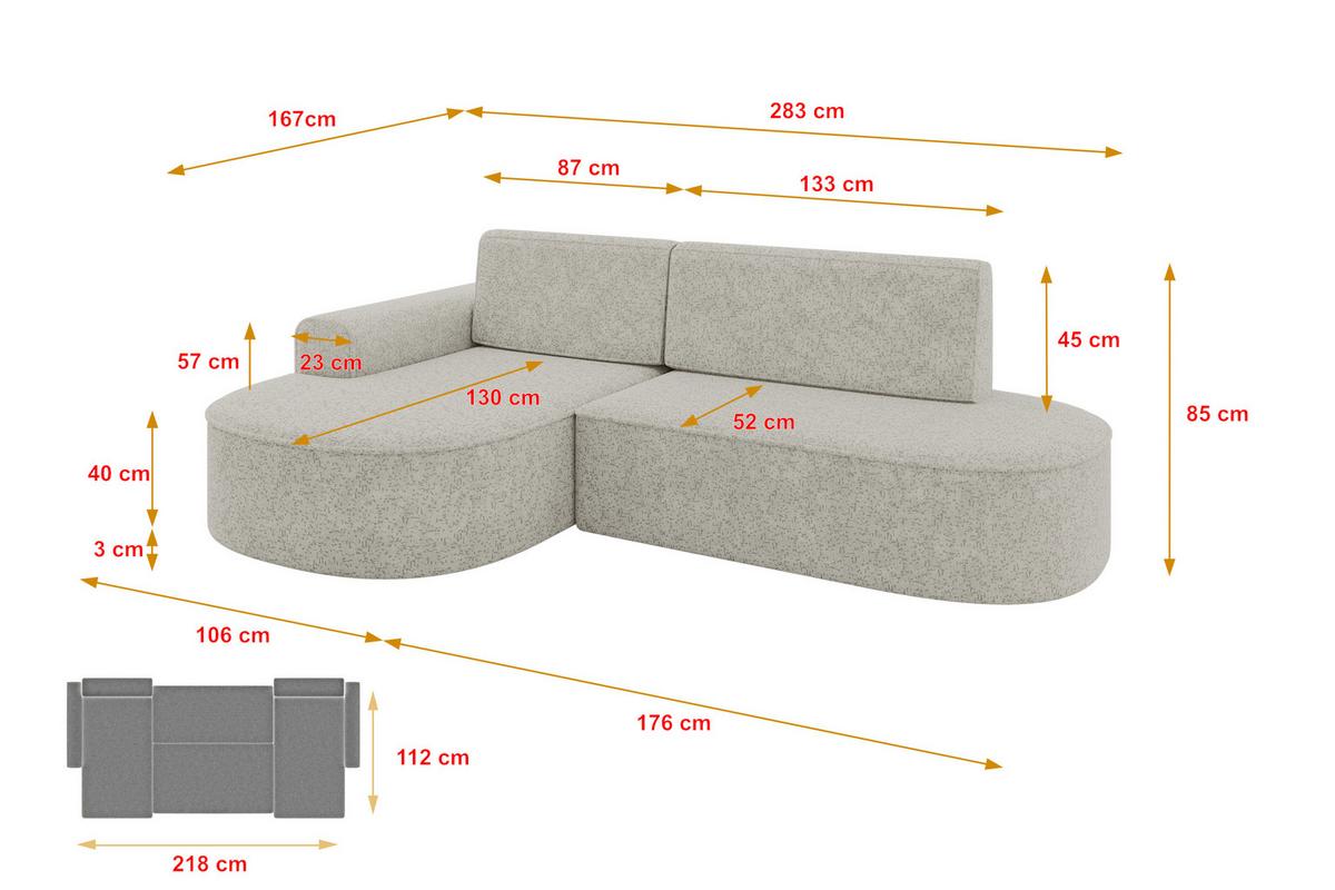 ECKSOFA mit Schlaffunktion und Bettkasten Ottomane Links MARI-L1-S - 283x167x85 cm Beige Tissu - Beige/Schwarz, Holzwerkstoff/Kunststoff (283/167cm) - ALTDECOR