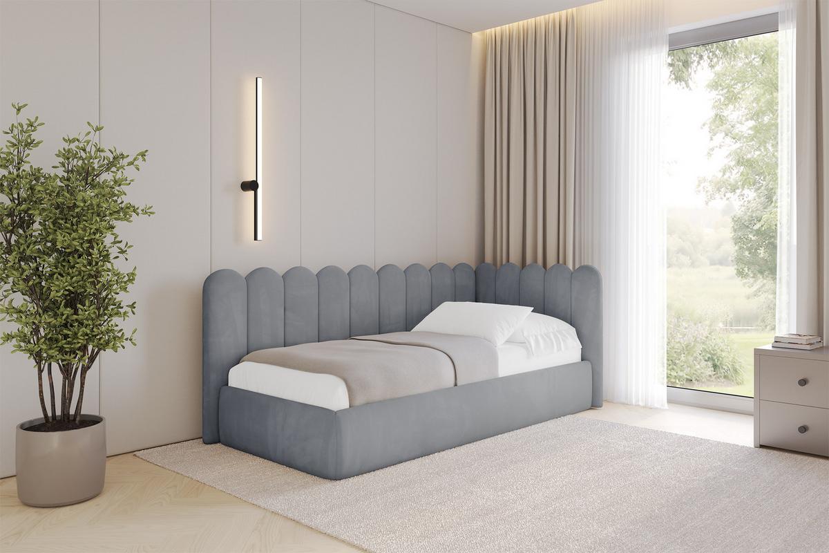 EINZELLBETT Jugendbett mit Bettkasten und Matratze H3/H4, Links - ARTY 90x200 Grau - Grau, Holzwerkstoff/Textil (90/200cm) - ALTDECOR