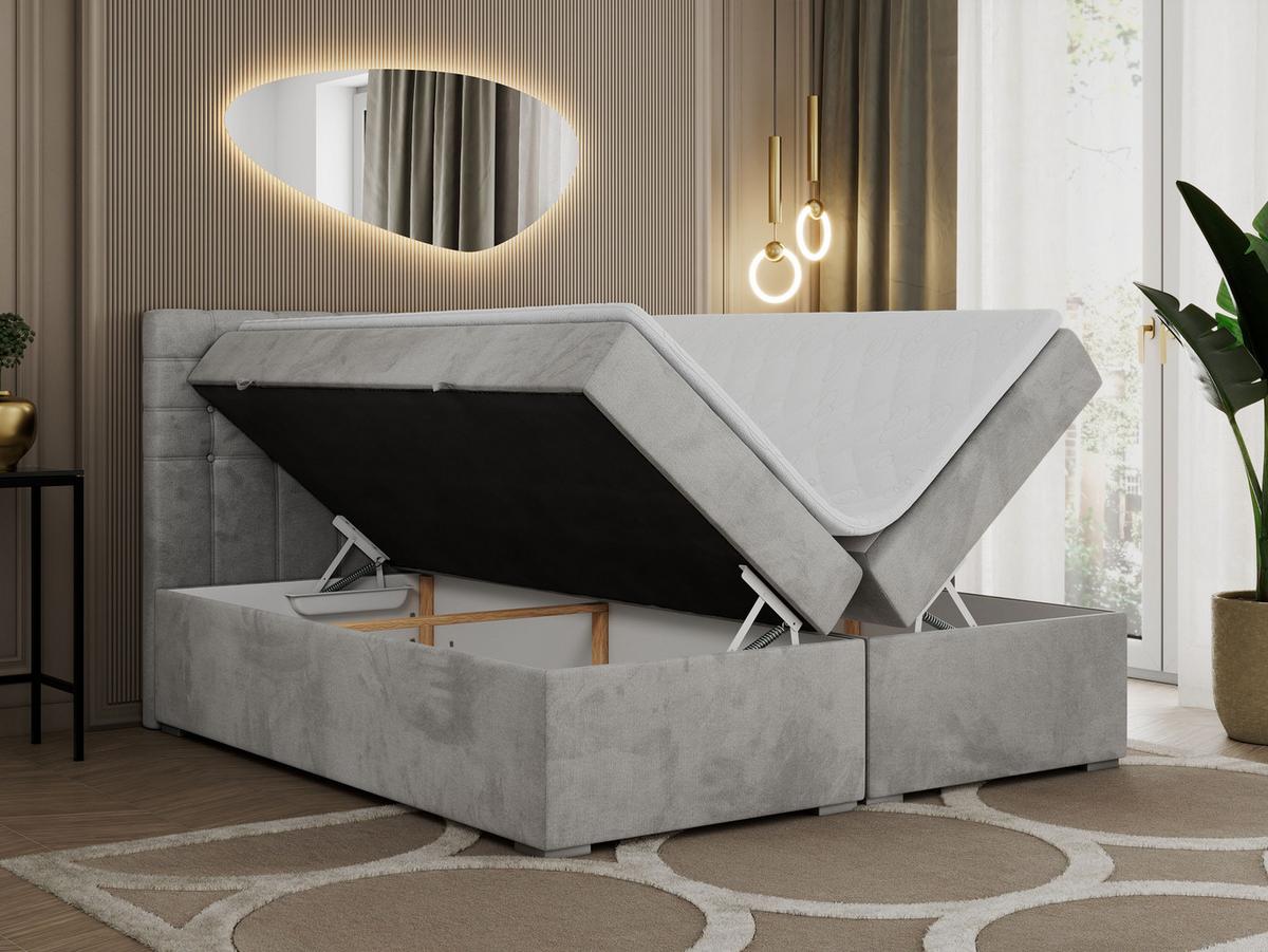 BOXBETT SUSAN 140/200 Hellgrau Velvet - H3 - Hellgrau, Holz/Textil (140/200cm) - MKS