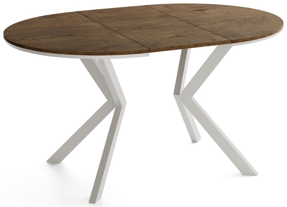 ESSTISCH Valio Neo rund oval ausziehbar verlängerbar mit Metallbeinen in Kaschmir Grau, Eiche Braun Rustikal 90-130/90/76 cm - Kaschmir/Alteiche, Holzwerkstoff/Metall (90/130/76cm) - WFL GROUP