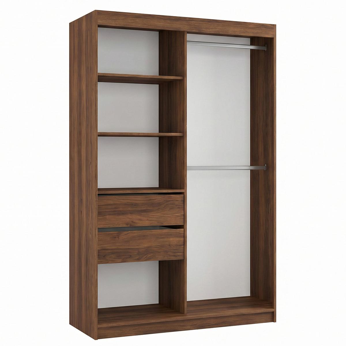 SCHWEBETÜRENSCHRANK Viva II mit Schubladen und Spiegel, mit Lacobel-Glas, 120/216/61 Walnuss - Walnussfarben, Holzwerkstoff (120/216/61cm) - Beautysofa