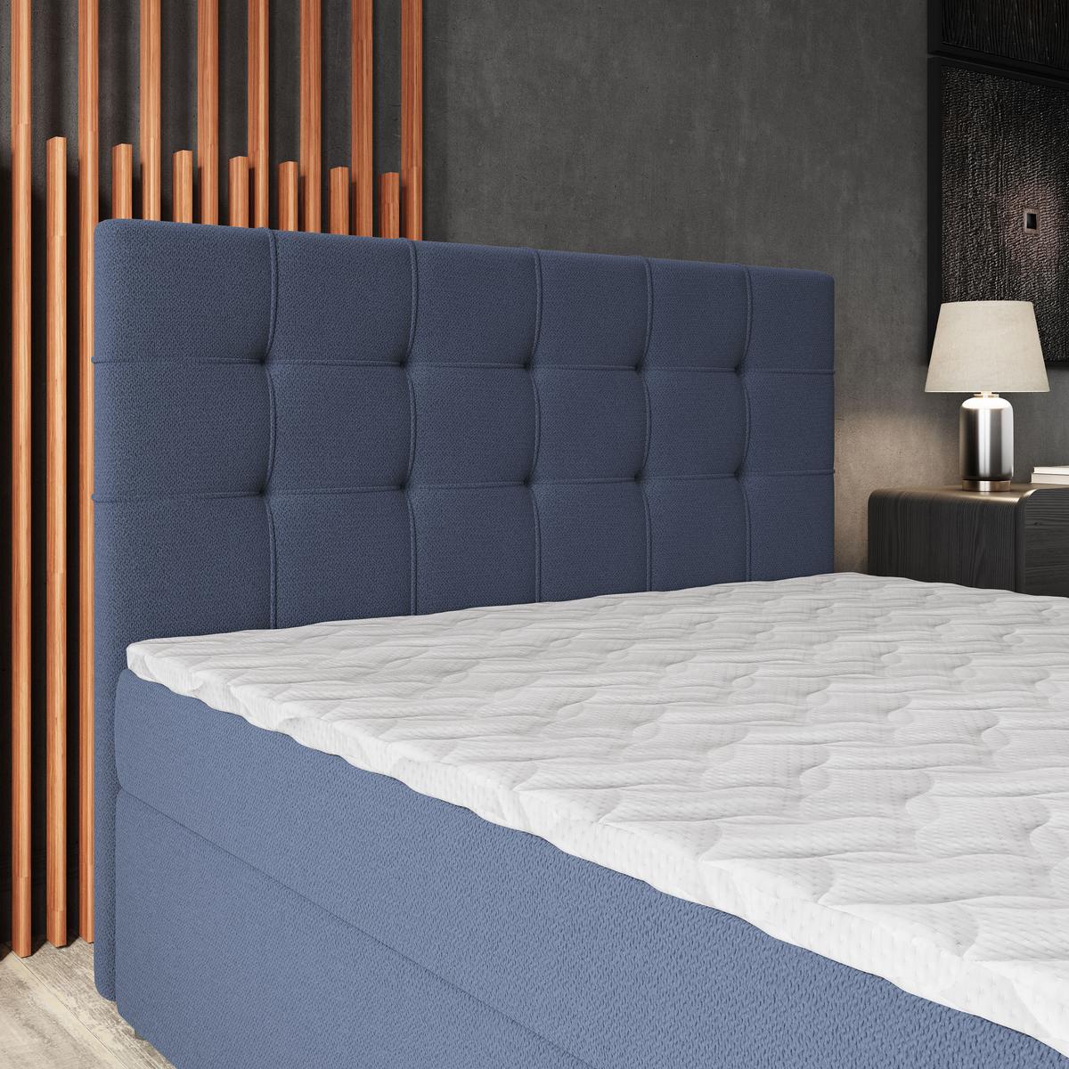 BOXBETT PALMA 180x200 cm mit Matratze und Topper, H2+H3 - Blau - Blau, Holz (180/200cm) - MASSENO