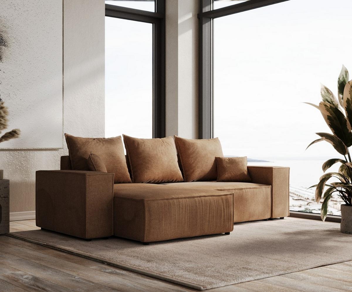 ECKSOFA SENSO mit Schlaffunktion Braun im Wind Stoff - Schwarz/Braun, Holz/Holzwerkstoff (255/148cm) - AltaBeds