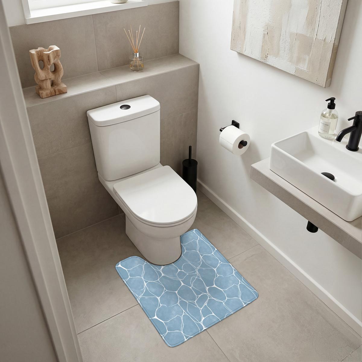 WC-VORLEGER Organisch - Muster - Blau Toilettenvorleger 55x60 cm - Hellblau, Textil (55/1cm) - OnlyWow